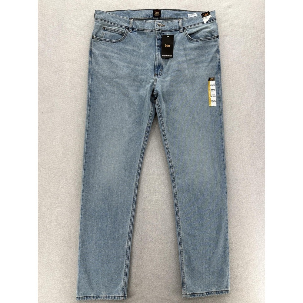 Lee Regular Straight Jeans Mens 42x36 Blue Light Wash Stretch Denim Pants NWT